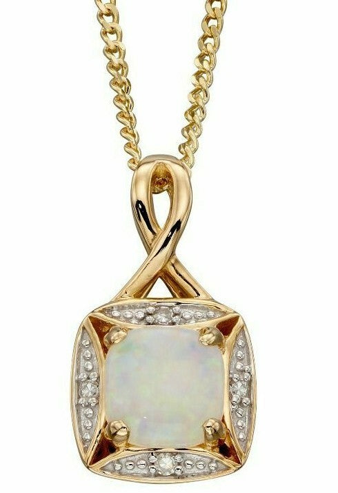 Diamond and Opal Pendant 9ct Yellow Gold 375 Hallmarked British Made