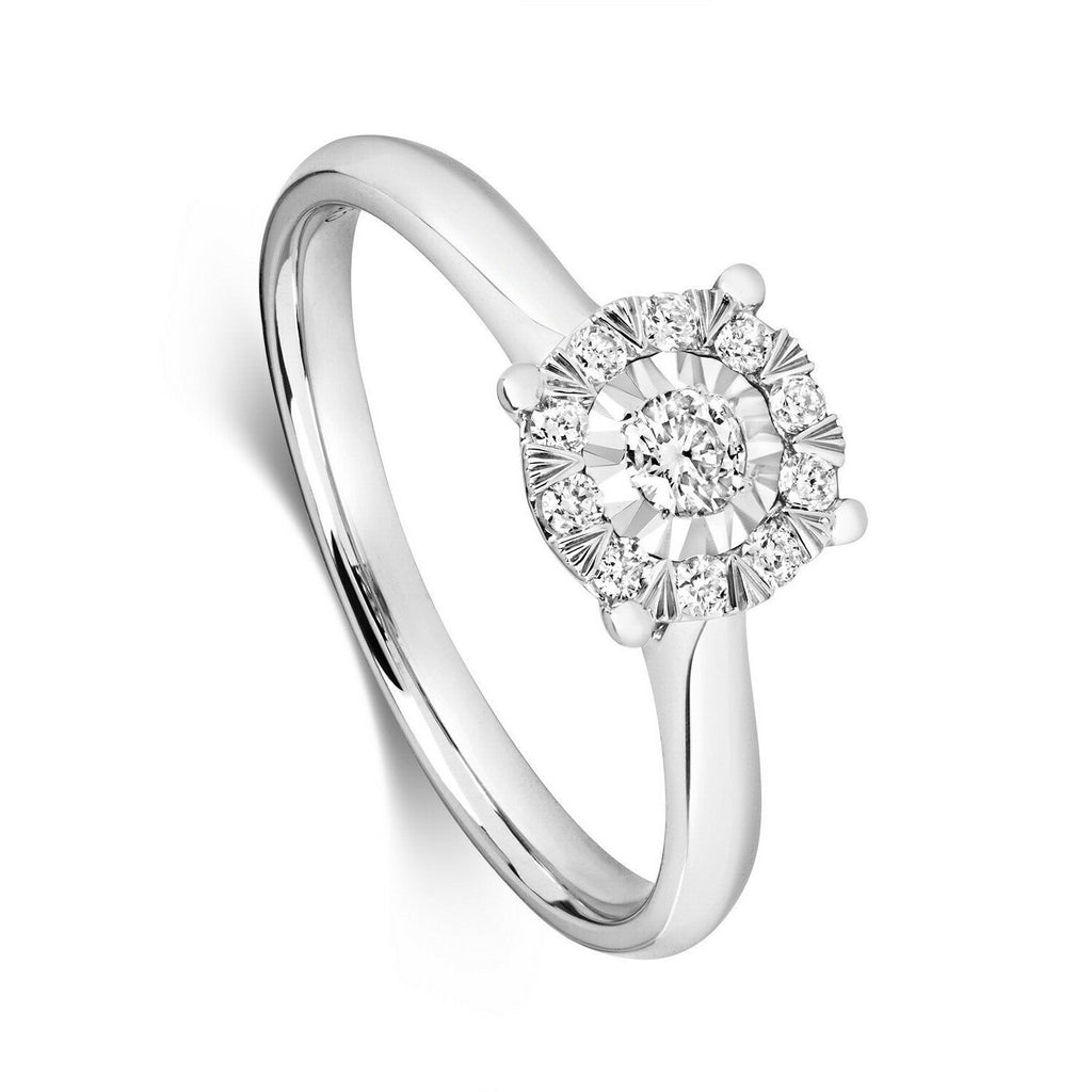 Diamond Illusion Solitaire Ring 9ct White Gold 375 Hallmark Sizes J - Q 