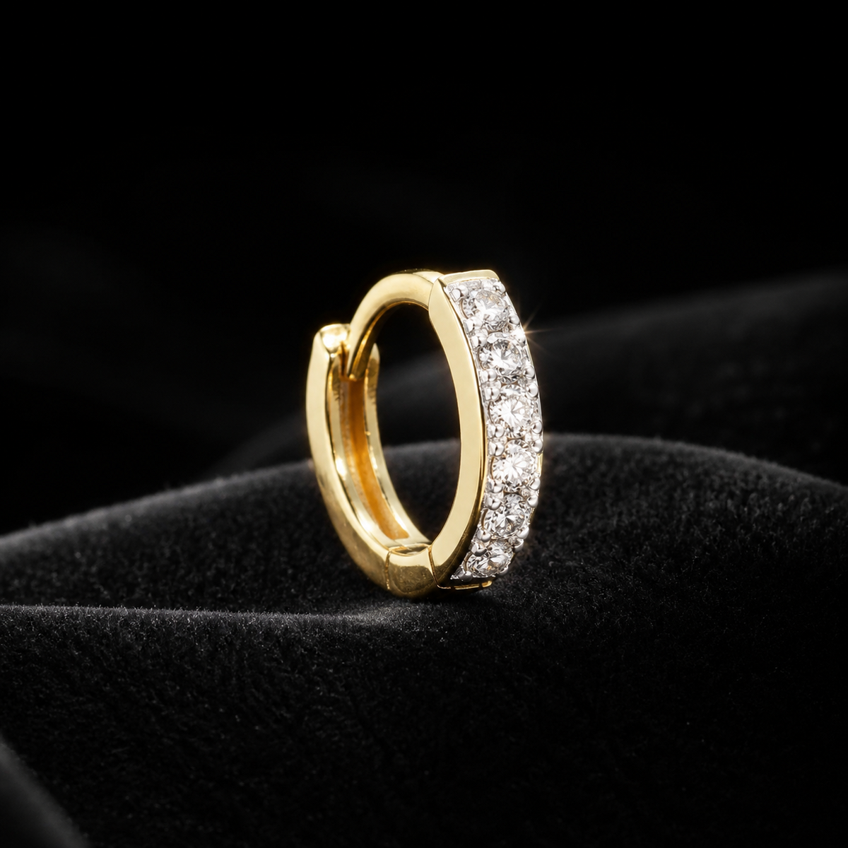 Mens 6 Stone Huggie Hoop Earring 9ct Yellow Gold Gents 375 Hallmark Brand New