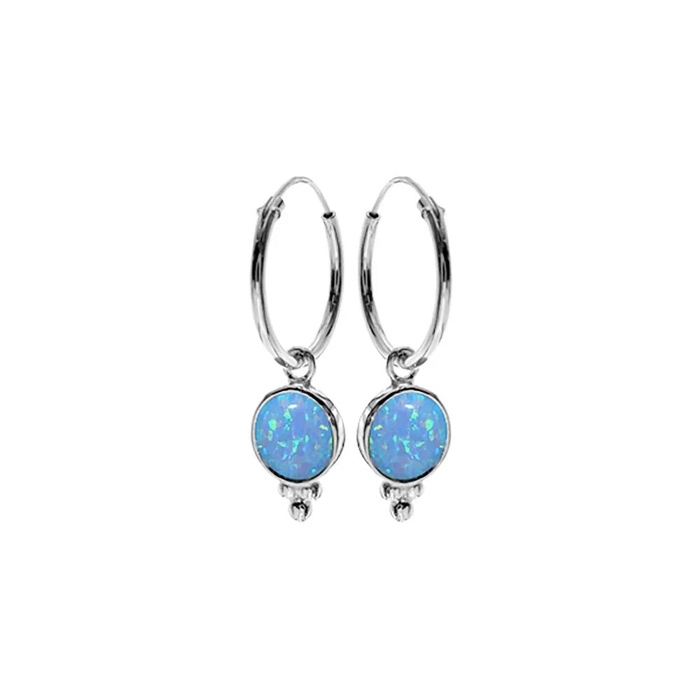 12mm Blue Opal Ball Hoop Earrings Sterling Silver 925 Hallmarked Brand New Boxed