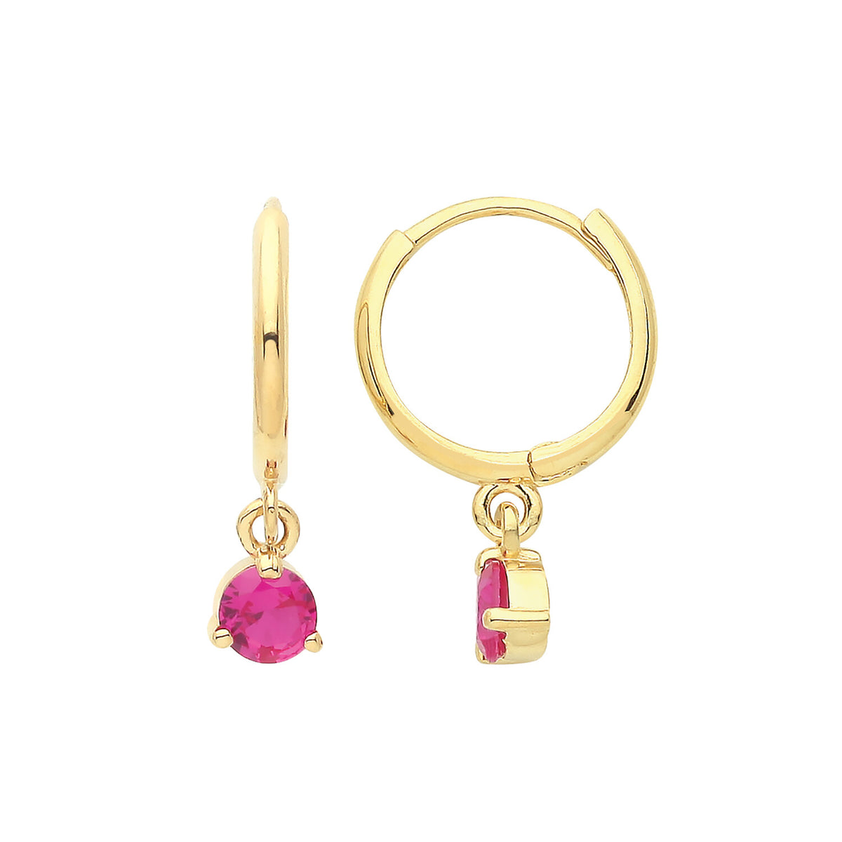Yellow Gold Ruby Earrings Drop Hoops Natural Stone 375 9 Carat New Boxed