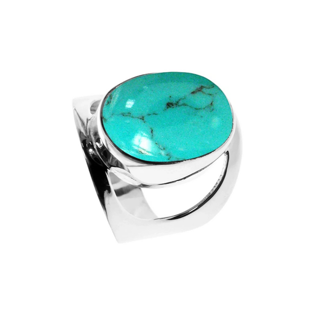 Large Oval Turquoise Ring Sterling Silver 925 Hallmarked British Made Size K - T