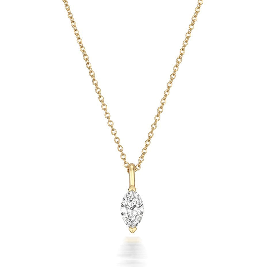 1 Natural Diamond Marquise Cut Necklace 18ct Yellow Gold Hallmarked British Made