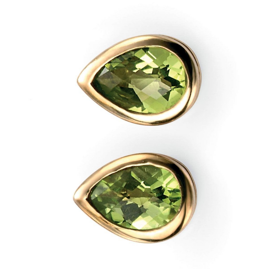 Peridot Teardrop Stud  Earrings 9ct Yellow Gold 375 Hallmarked British Made
