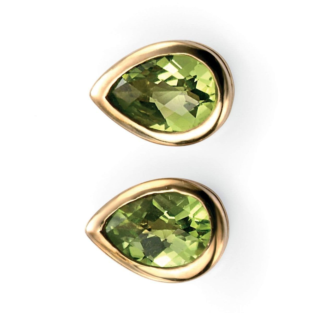 Peridot Teardrop Stud  Earrings 9ct Yellow Gold 375 Hallmarked British Made