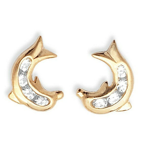 Dolphin Earrings Gemstone 9ct Yellow Gold Hallmarked Brand New Boxed