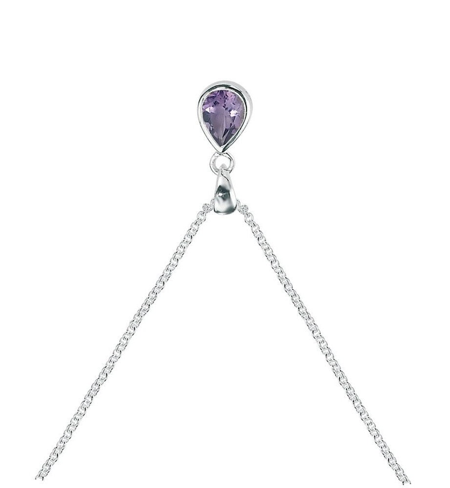 Flush Amethyst Teardrop Pendant Sterling Silver 925 Hallmark All Chain Lengths