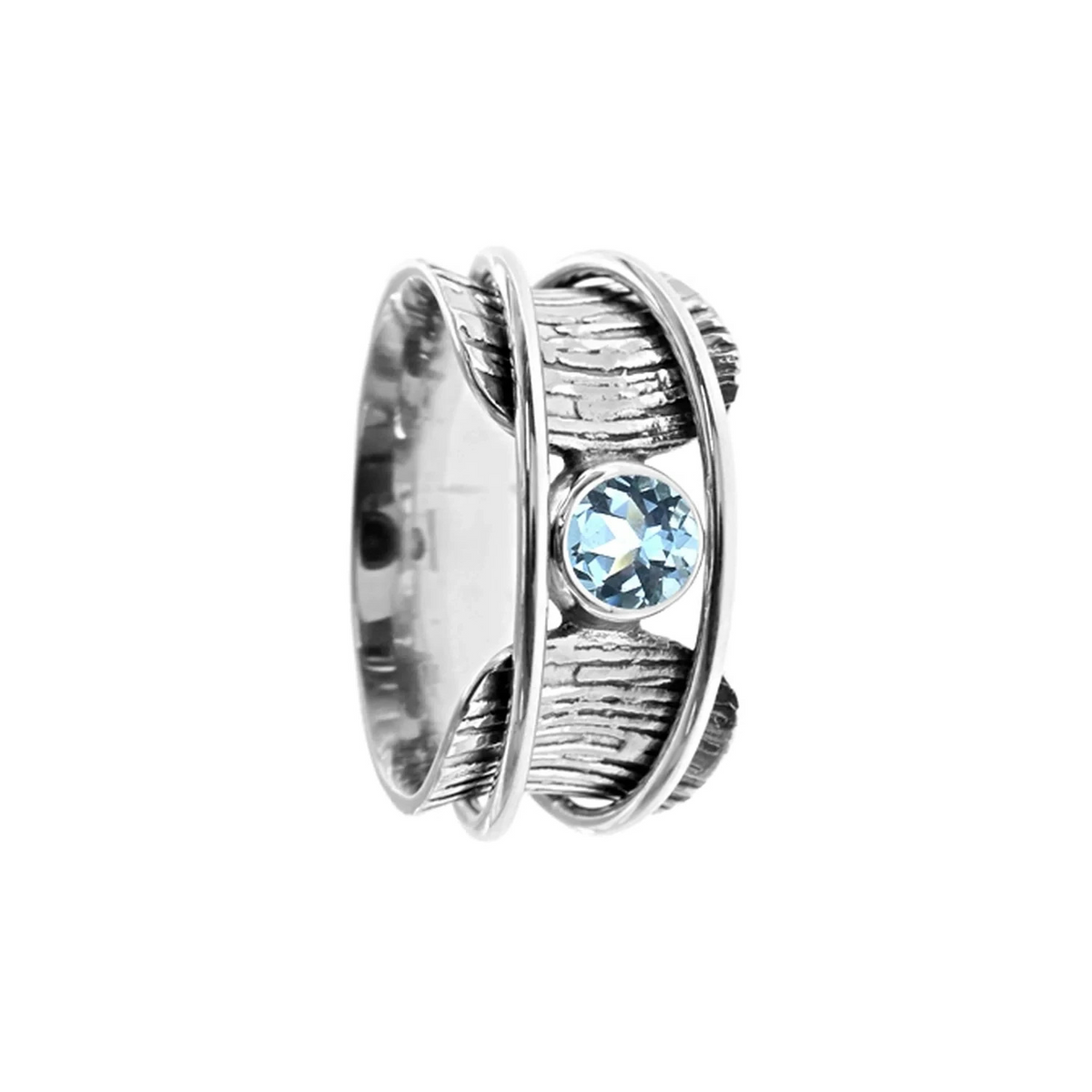 Blue Topaz Tree Bark Spinner Ring Sterling Silver 925 Hallmarked Size K - T