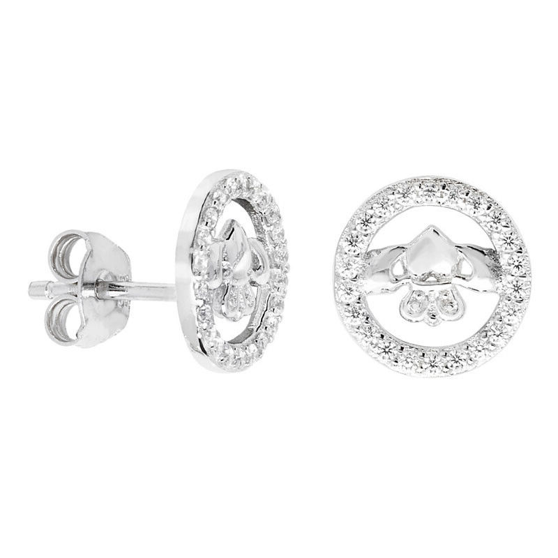Channel Set Claddagh Stud Earrings Sterling Silver 925 Hallmarked British Made