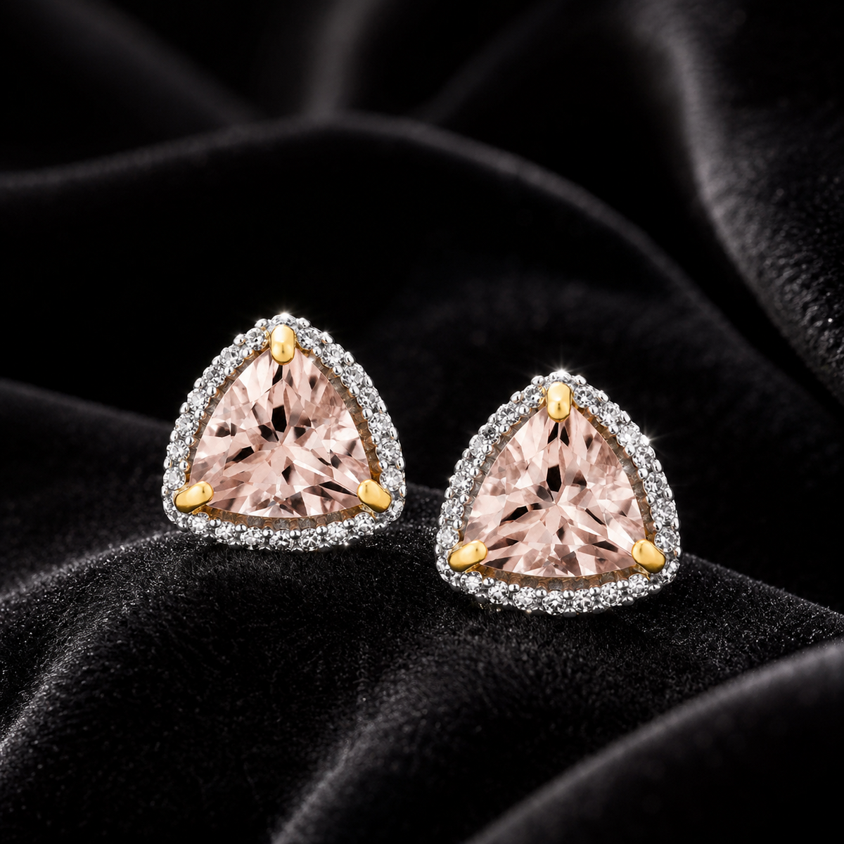 Natural Trillion Morganite Diamond Earrings 9ct Multi Tone Gold 375 Hallmarked