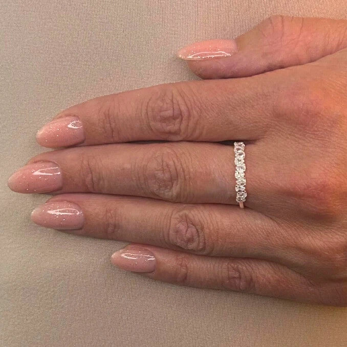 Pear Half Eternity Ring Sterling Silver 925 Hallmarked British Made Size L - R