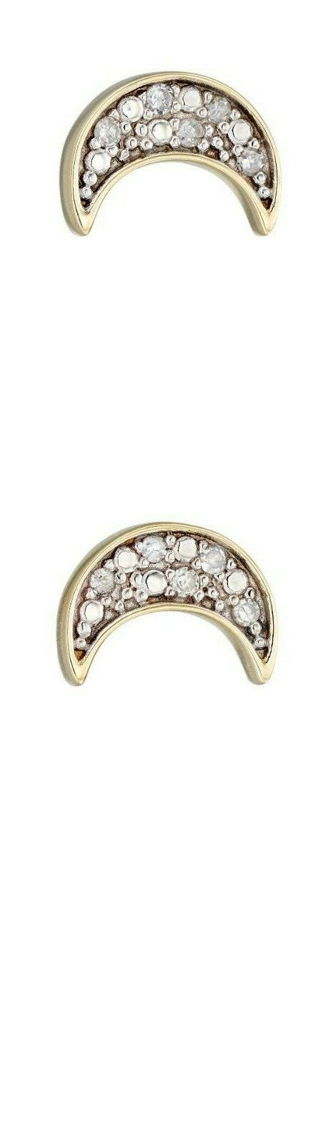 Diamond Moon Stud Earrings 9k Yellow Gold 375 Hallmarked British Made