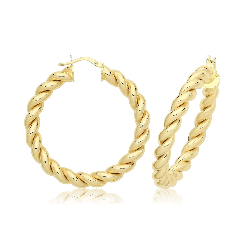 9ct Yellow Gold Chunky Plaited Hoop Earrings 375 Hallmarked 15mm - 30mm Diameter