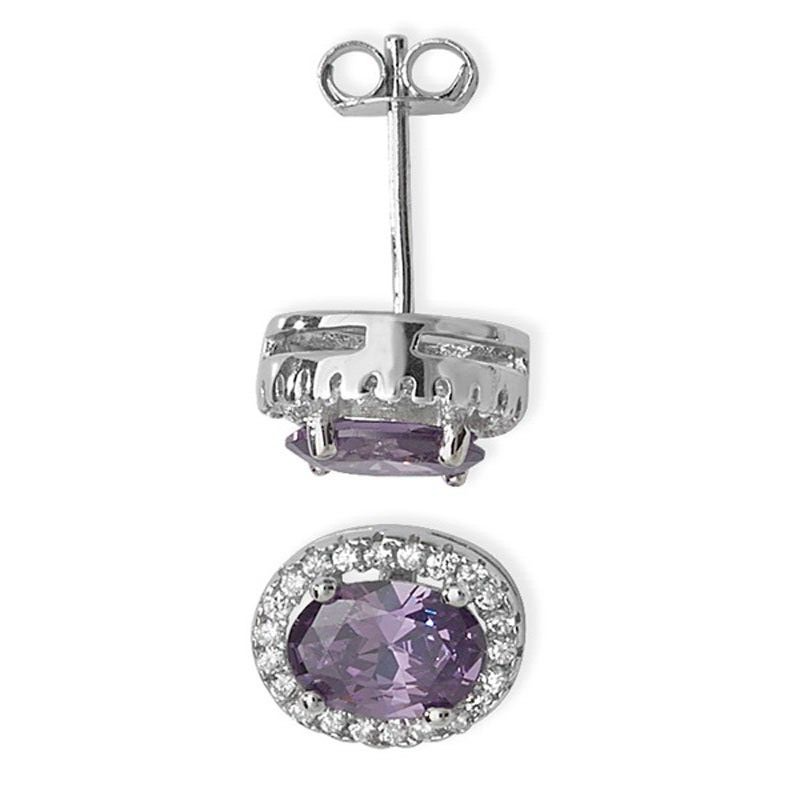 Amethyst Halo Stud Earrings Sterling Silver 925 Hallmarked Brand New Boxed