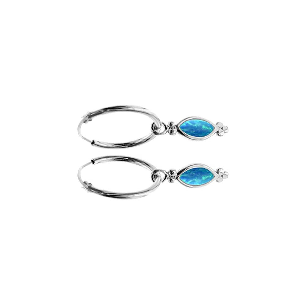 12mm Blue Opal Charm Hoop Earrings Sterling Silver 925 Hallmark Brand New Boxed