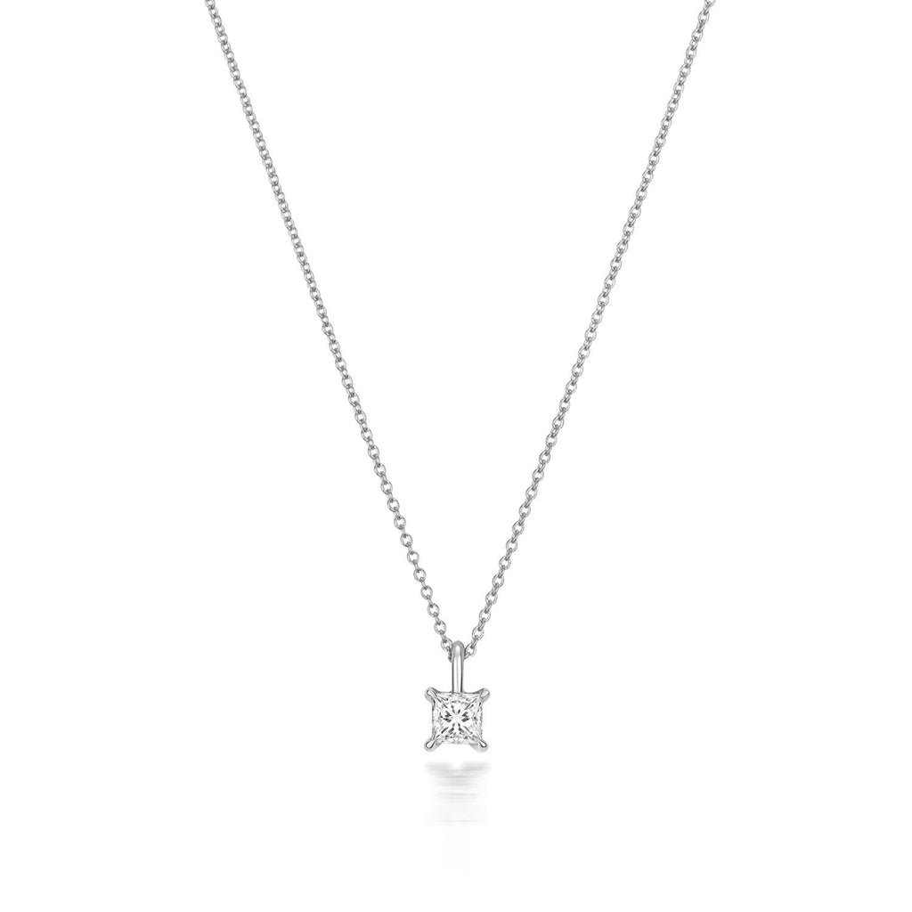 1 Natural Diamond Princess Cut Necklace 18ct White Gold Hallmarked British Made