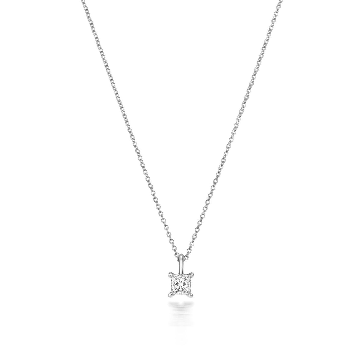 1 Natural Diamond Princess Cut Necklace 18ct White Gold Hallmarked British Made
