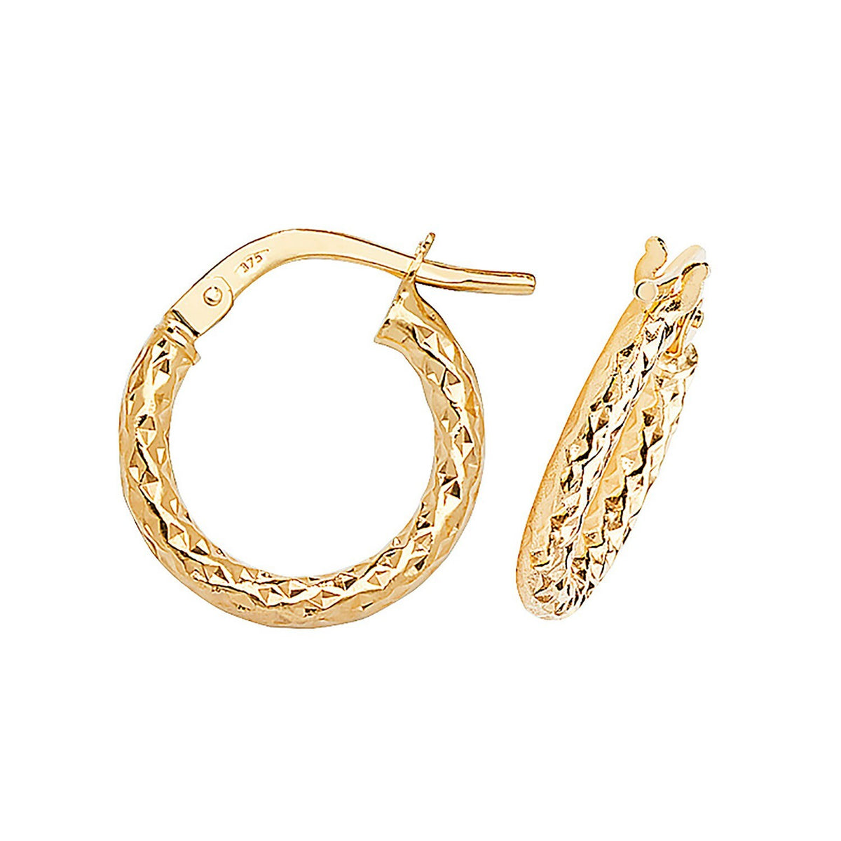 9ct Yellow Gold Diamond Cut Hoop Earrings 375 Hallmarked 8mm - 30mm Diameter