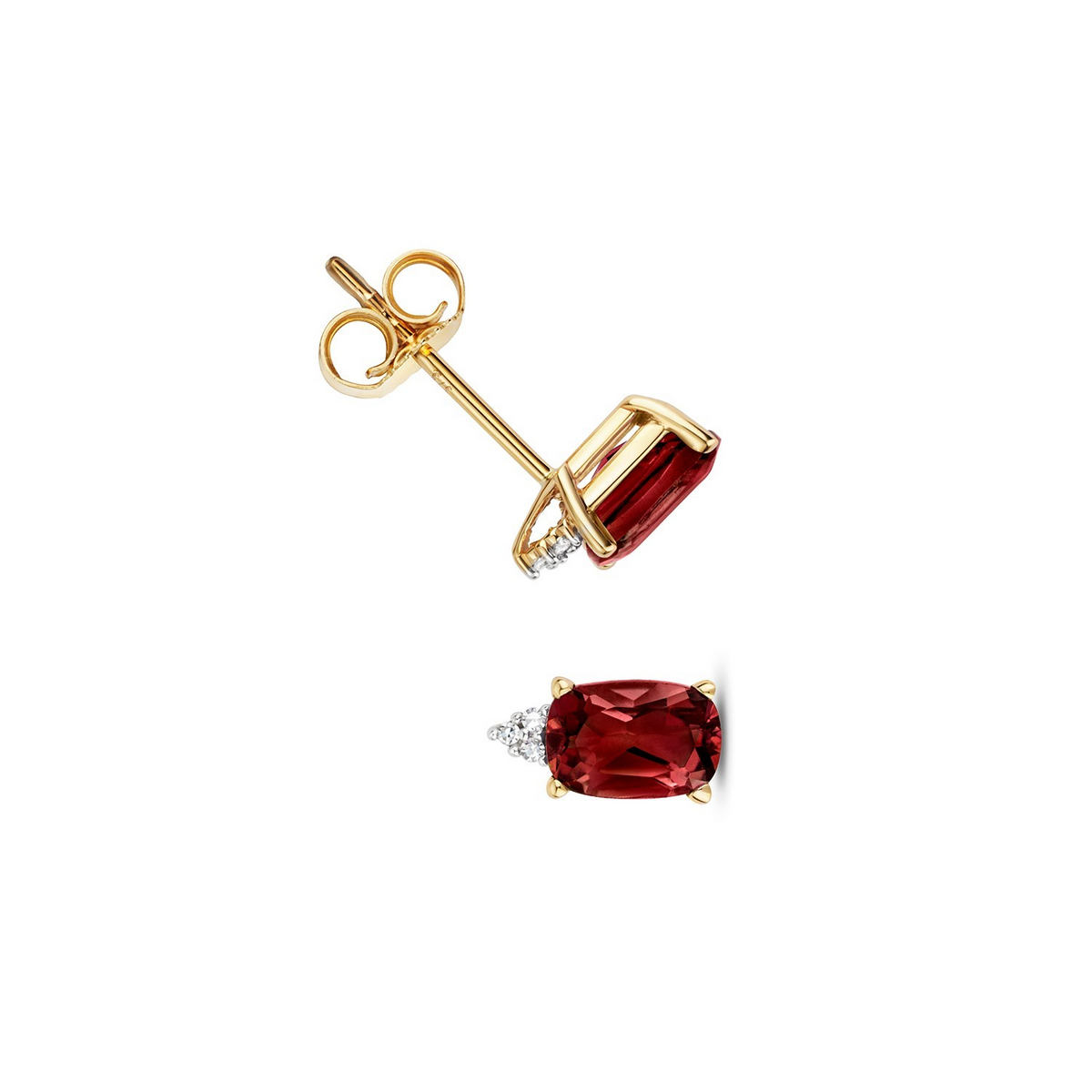 Natural Oval Garnet Diamond Stud Earrings 9ct Yellow Gold 375 Hallmarked