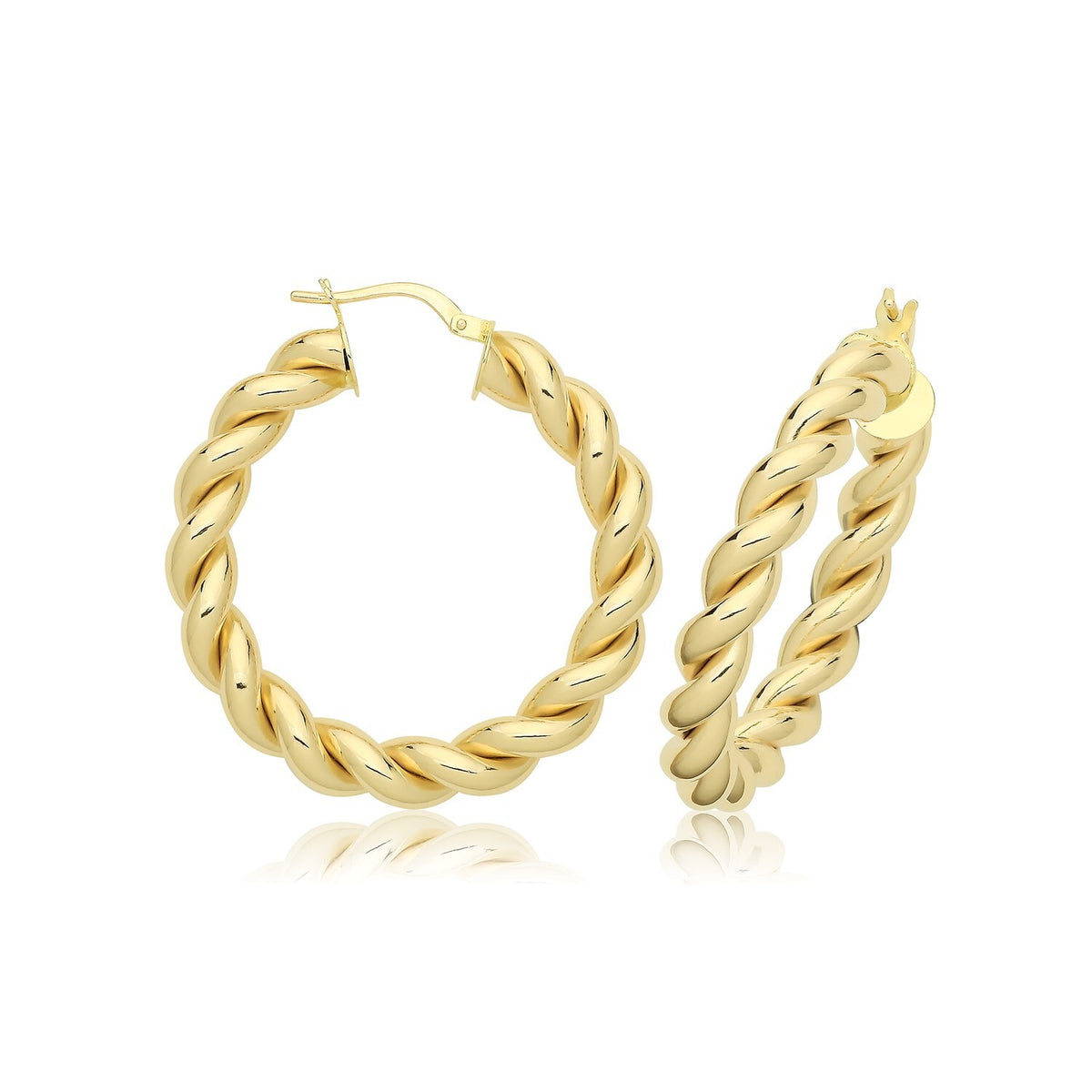 9ct Yellow Gold Chunky Plaited Hoop Earrings 375 Hallmarked 15mm - 30mm Diameter
