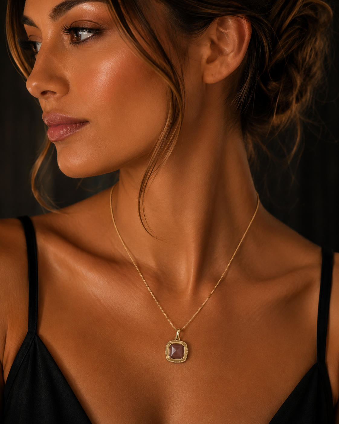 Cushion Chocolate Moonstone Pendant 9ct Yellow Gold 375 Hallmarked British Made