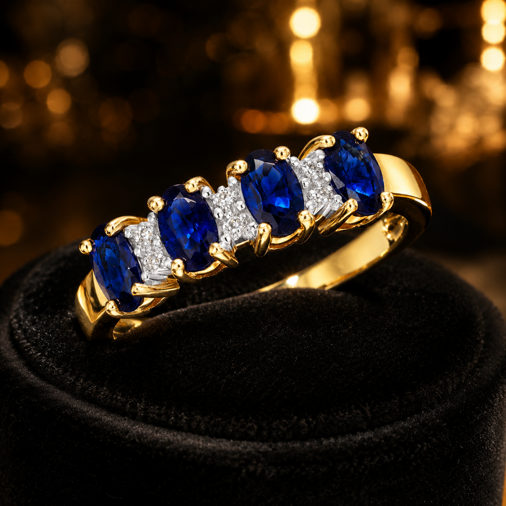 Oval Sapphire Diamond Ring 9ct 2 Tone Gold 375 Hallmark Sizes J - Q British Made