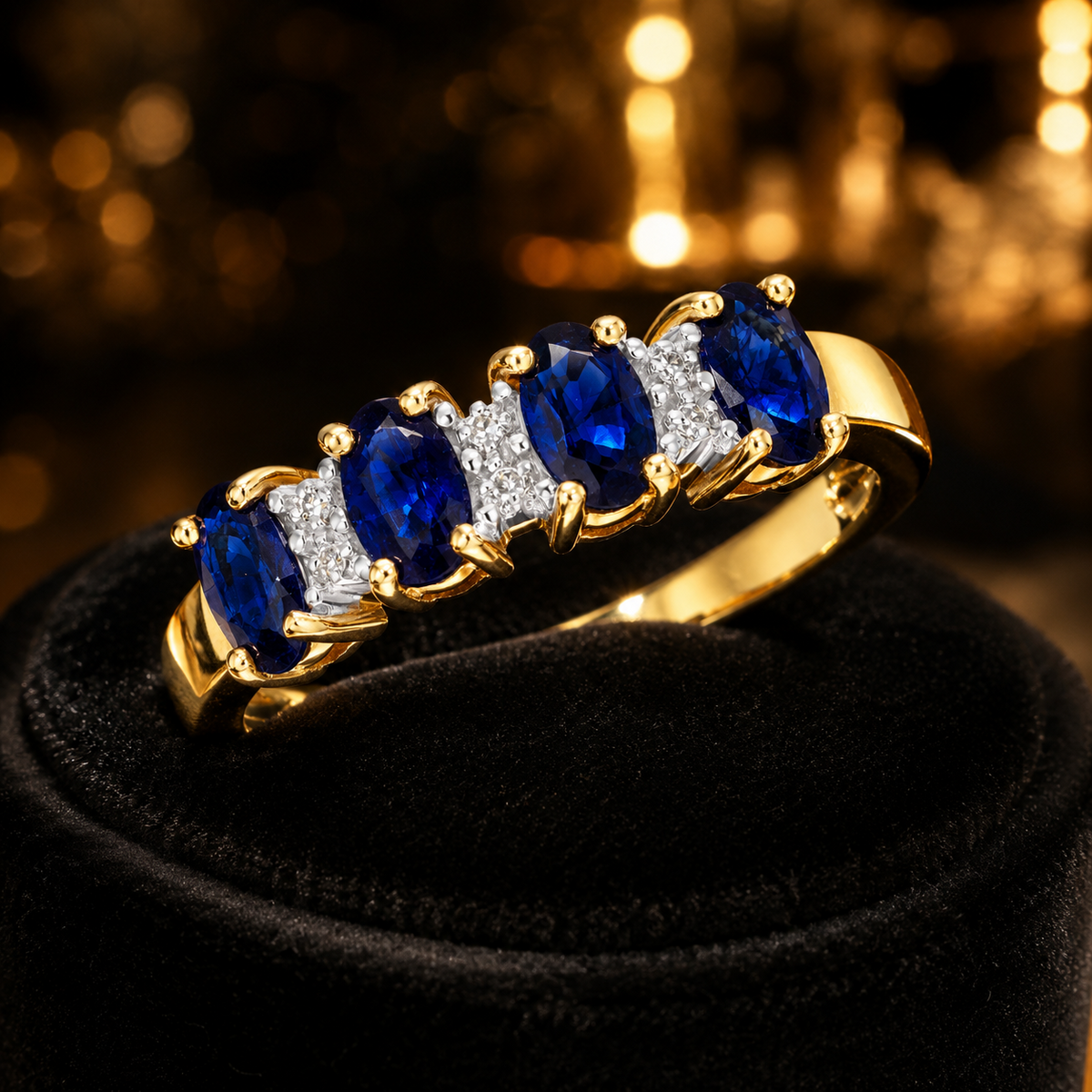 Oval Sapphire Diamond Ring 9ct 2 Tone Gold 375 Hallmark Sizes J - Q British Made