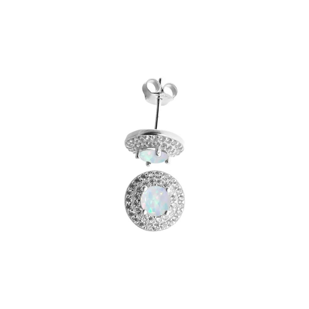 Natural White Opal Halo Stud Earrings Sterling Silver 925 Hallmarked Brand New