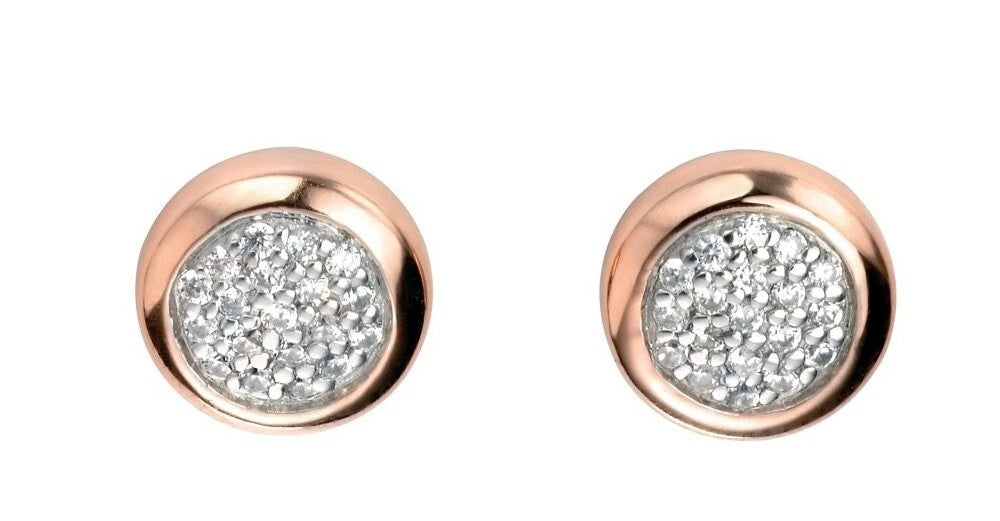Pave Set Zircon Stud Earrings 9ct Rose Gold Plated Hallmarked Brand New Boxed