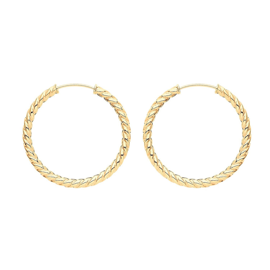 9ct Yellow Gold Sleeper Twist Hoop Earrings 375 Hallmarked 9mm - 21mm Diameter