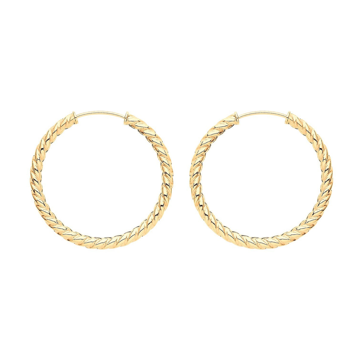 9ct Yellow Gold Sleeper Twist Hoop Earrings 375 Hallmarked 9mm - 21mm Diameter