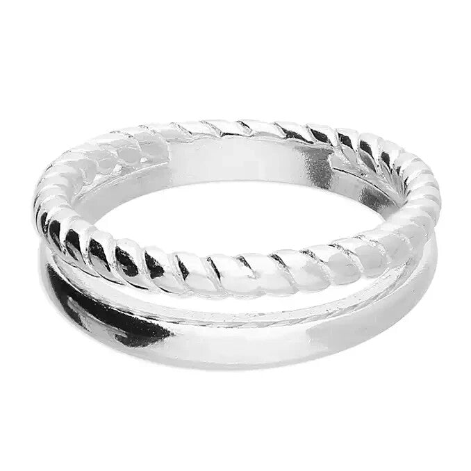 Double Band Ring Sterling Silver 925 Hallmarked British Made Size M - R