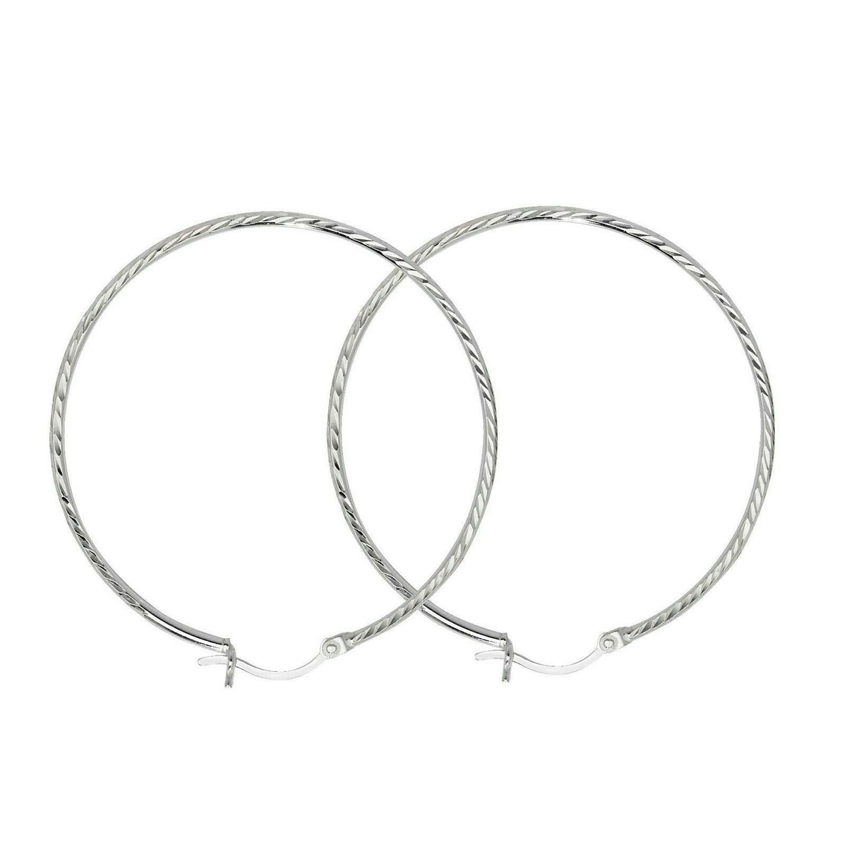 Sterling Silver Hoop Earrings 45mm Diamond Cut 925 Hallmarked British Made