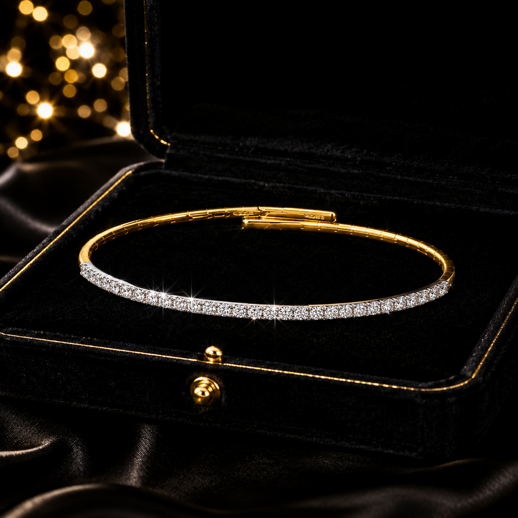 36 Natural Diamond 18ct Yellow Gold Flexible Bangle 375 Hallmarked British Made