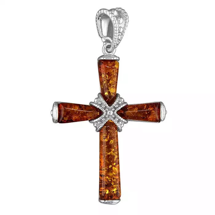 Amber Cross Sterling Silver 925 Hallmarked British Made All Chain Lengths