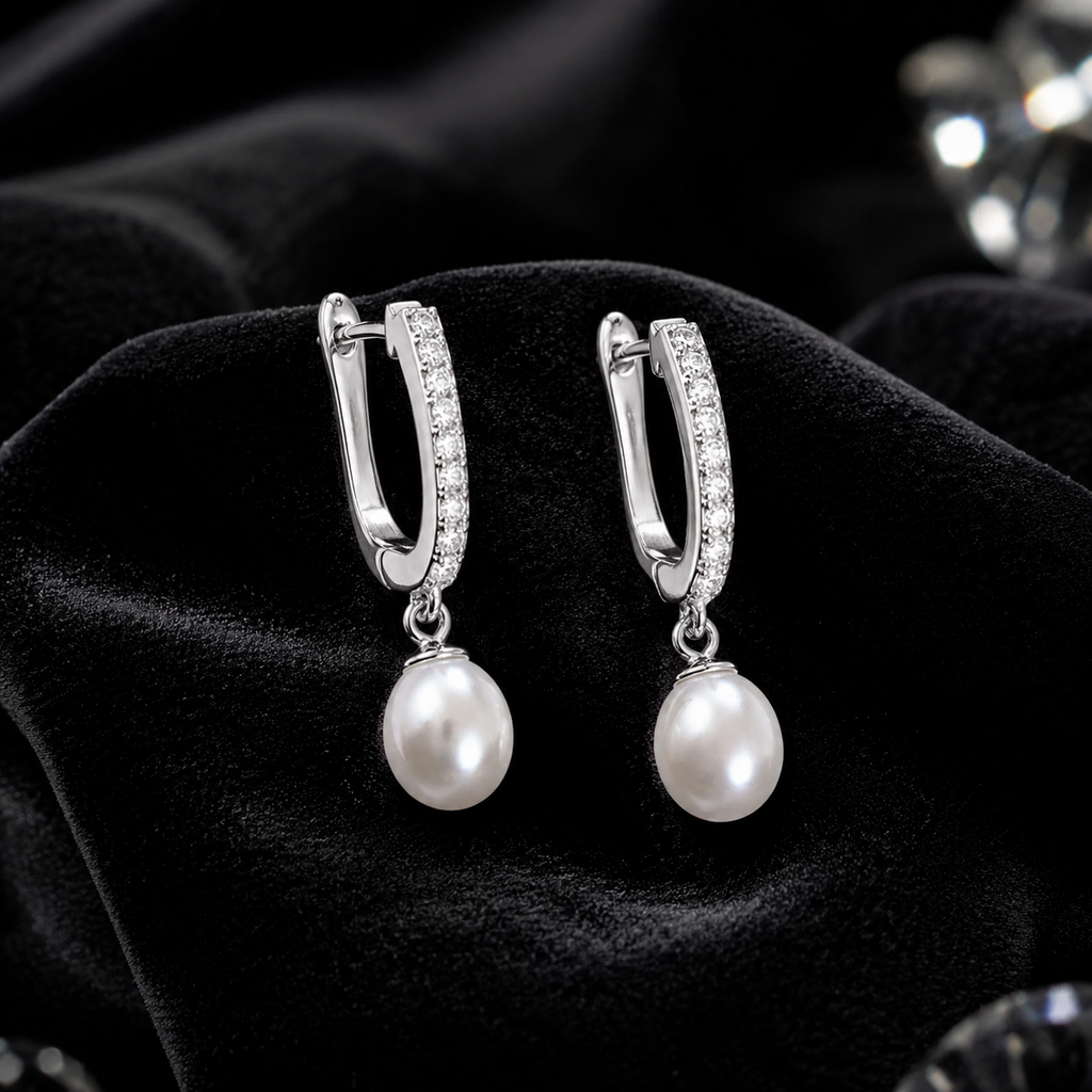 Stone-Set Hoop Pearl Earrings Sterling Silver 925 Hallmarked Brand New Boxed