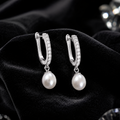 Stone-Set Hoop Pearl Earrings Sterling Silver 925 Hallmarked Brand New Boxed