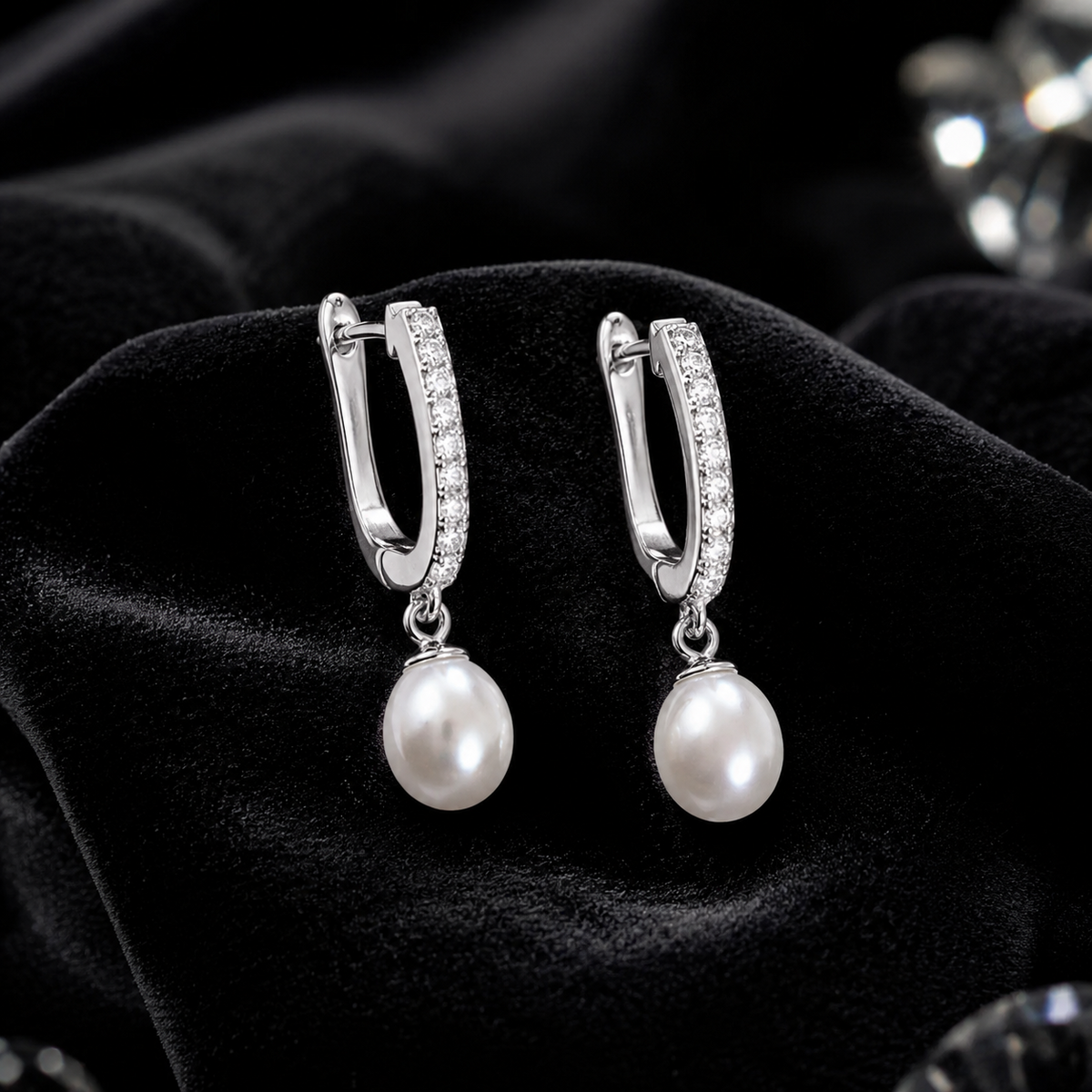 Stone-Set Hoop Pearl Earrings Sterling Silver 925 Hallmarked Brand New Boxed
