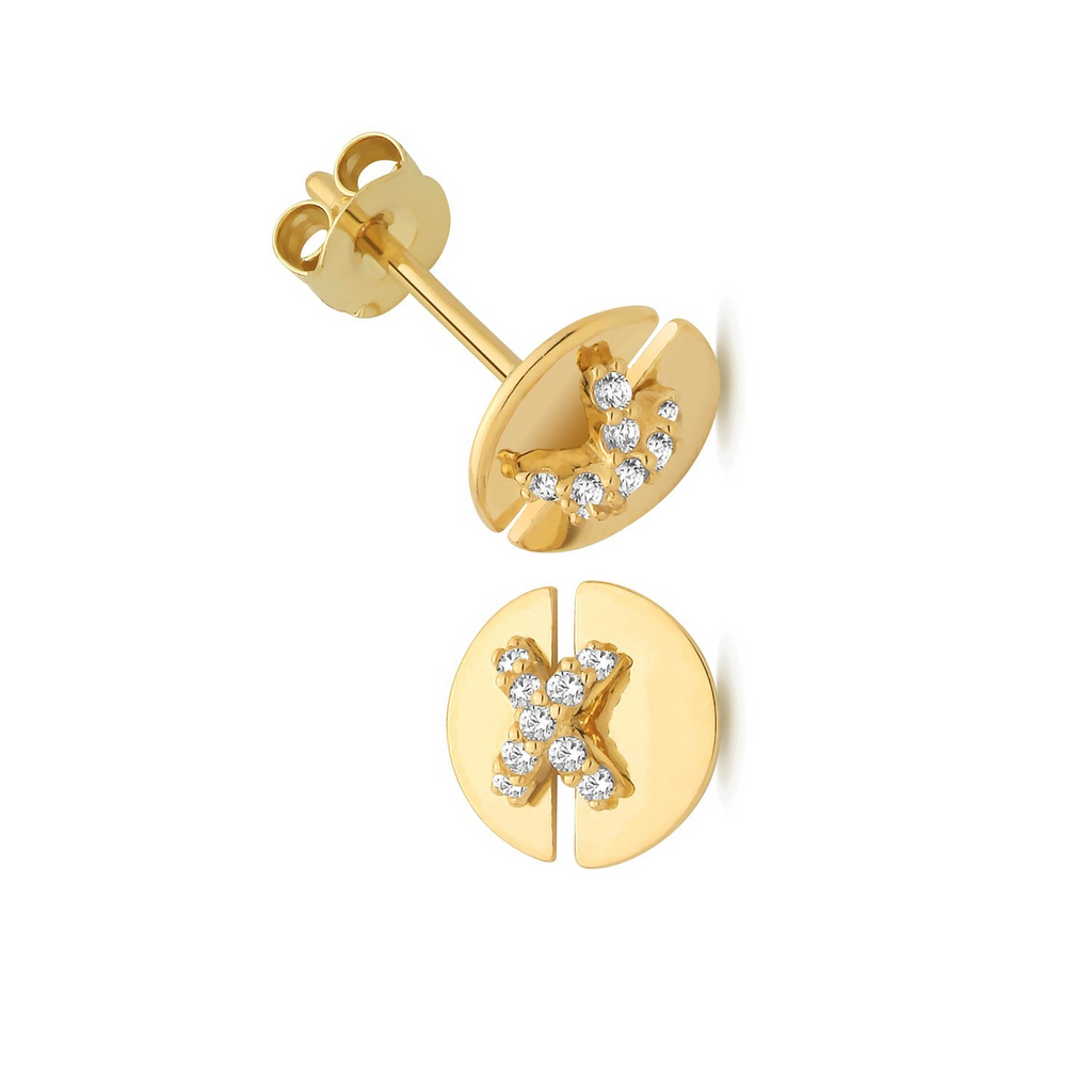 9 Stone X Kiss Stud Earrings 9ct Yellow Gold 375 Hallmarked Brand New Boxed