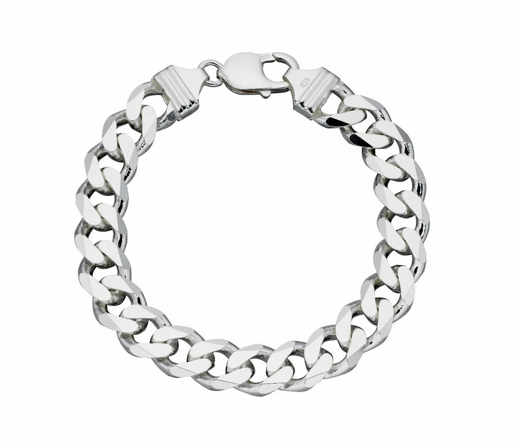 Gents Heavyweight Curb Bracelet Solid Sterling Silver Diamond Cut Hallmark B5110