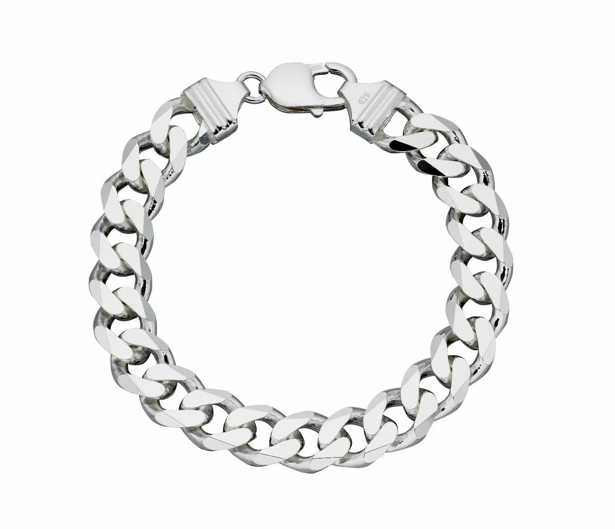 Gents Heavyweight Curb Bracelet Solid Sterling Silver Diamond Cut Hallmark B5110
