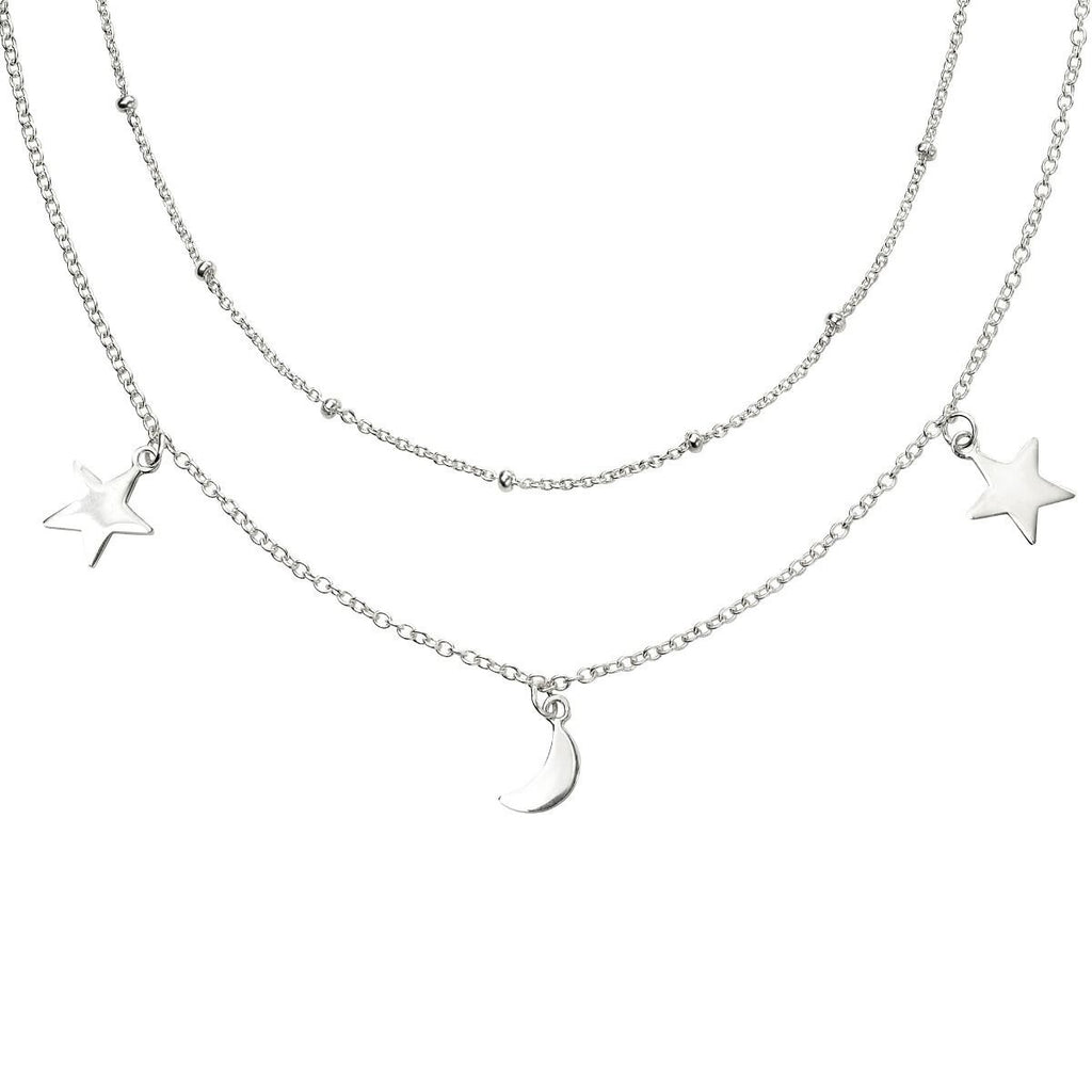 Star & Moon Chain Necklace Sterling Silver 925 Hallmarked Brand New Boxed