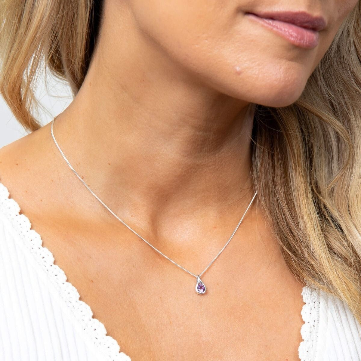 Amethyst Teardrop Pendant Sterling Silver 925 Hallmarked All Chain Lengths