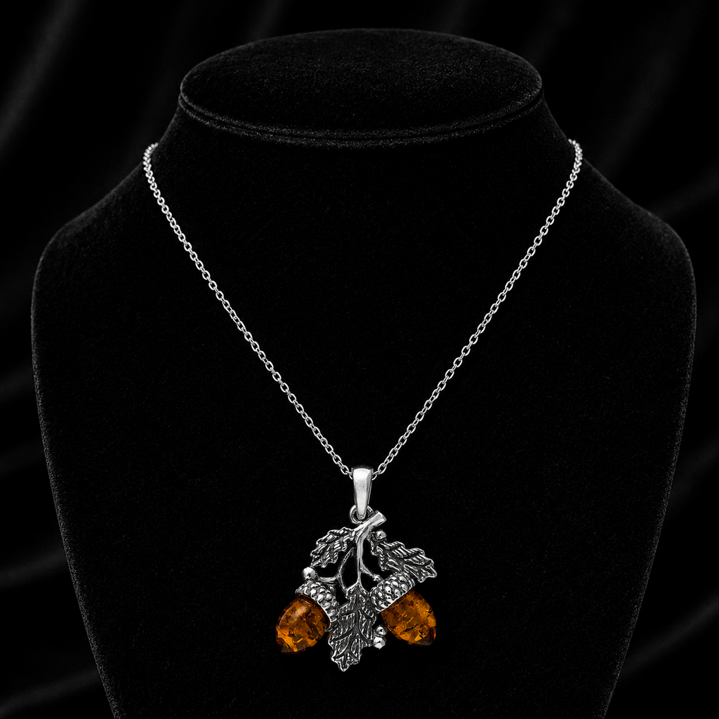 Acorn Natural Amber Pendant Sterling Silver 925 Hallmarked All Chain Lengths