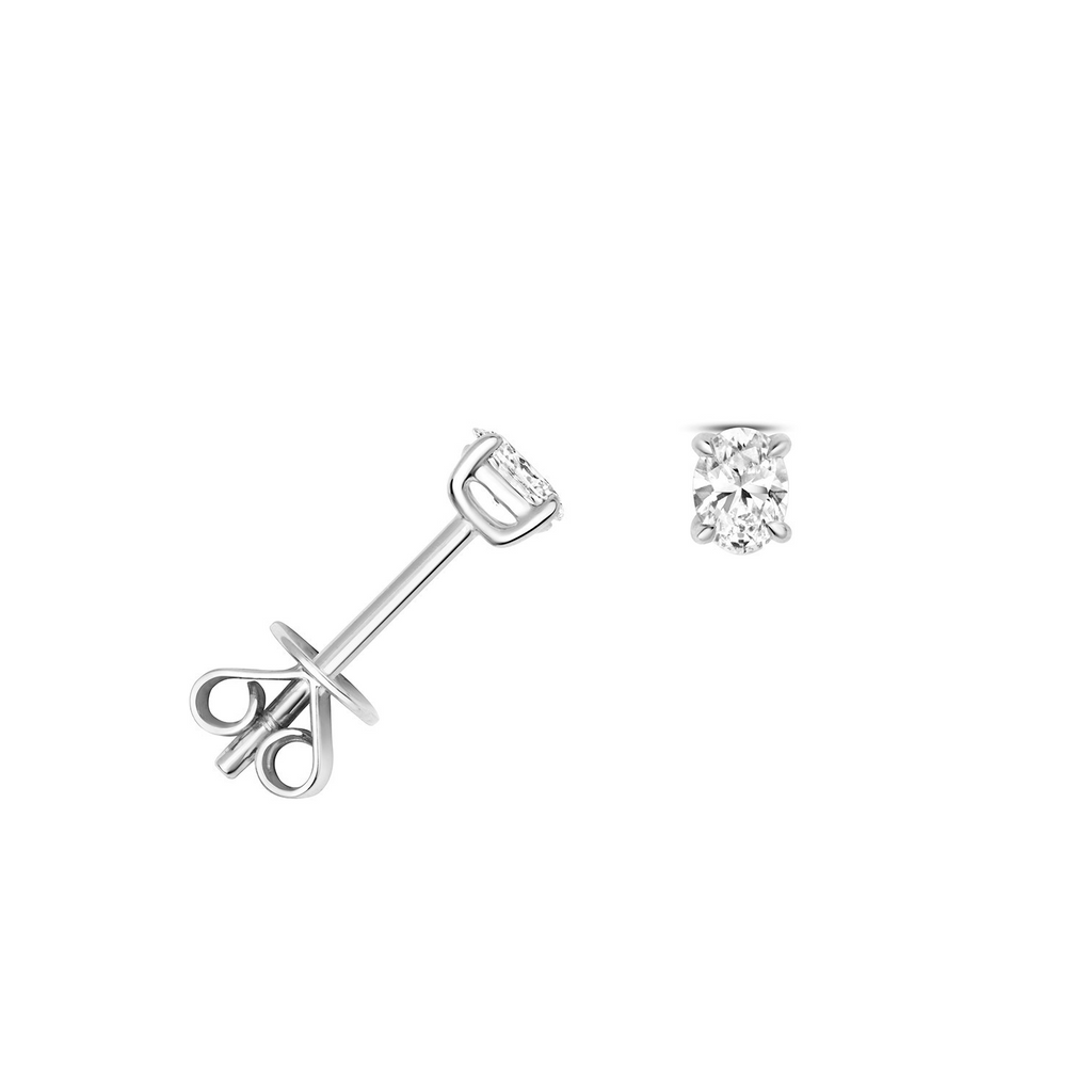 1 Natural Diamond Oval Stud Earrings 18ct White Gold Hallmarked British Made