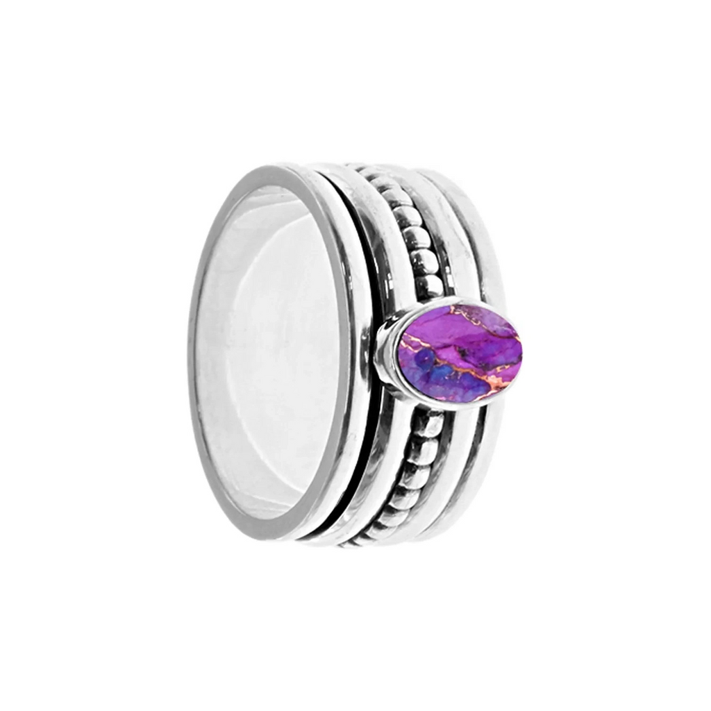 Dotted Oval Mohave Spinner Ring Sterling Silver 925 Hallmarked Size K - T