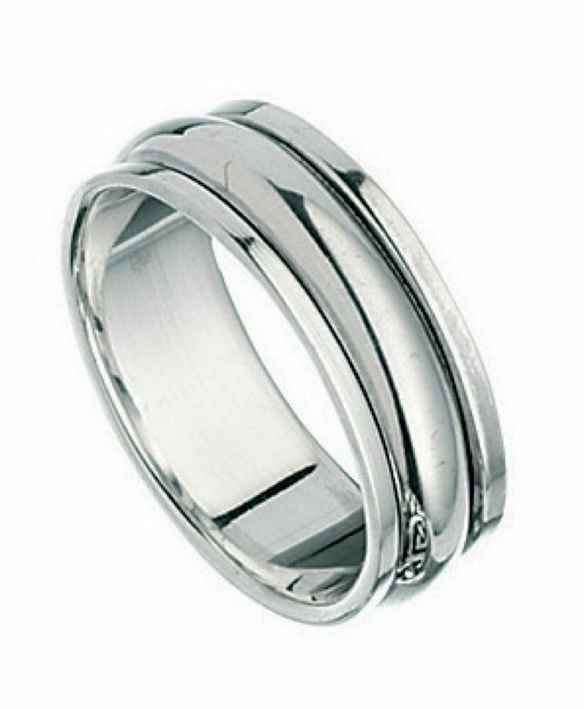 Sterling Silver Gents Ring Rotating Band Design Hallmarked Size N - V