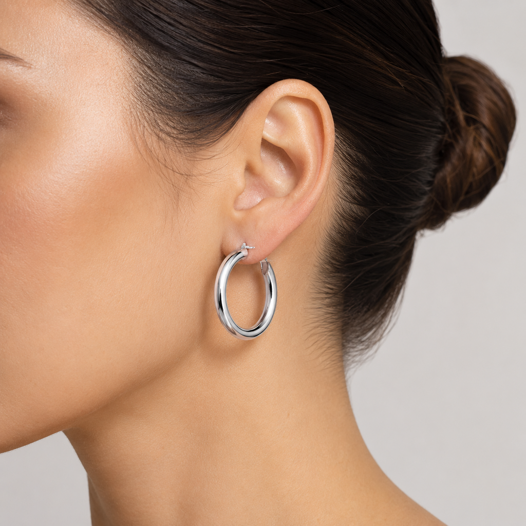 Plain Chunky Sterling Silver Hoops 925 Hallmarked 15mm - 50mm Diameter