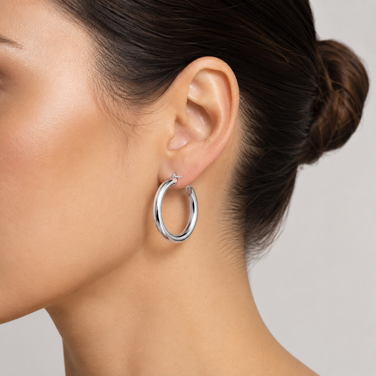 Plain Chunky Sterling Silver Hoops 925 Hallmarked 15mm - 50mm Diameter