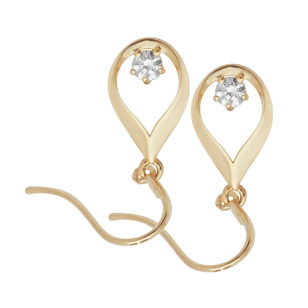 Solitaire Hook Drop Earrings 9ct Yellow Gold 375 Hallmarked Brand New Boxed